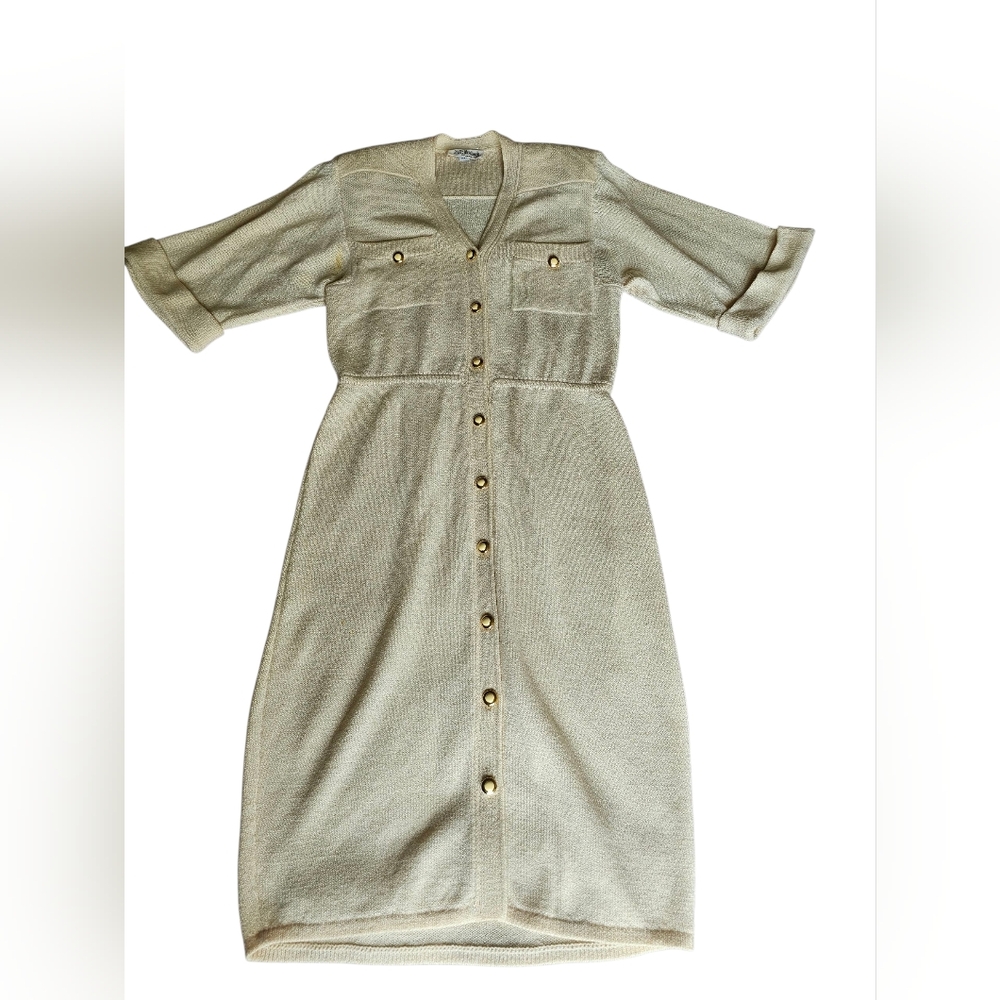 St.John By Marie Gray VTG Elegant Butter Yellow Cream Gold ButtonDown Dress Sz 4